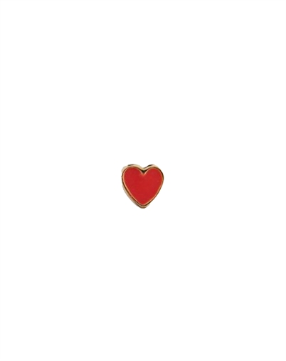 Stine A - Petit Love Heart Enamel Single Ørering - Red Coral/Guldfarvet 